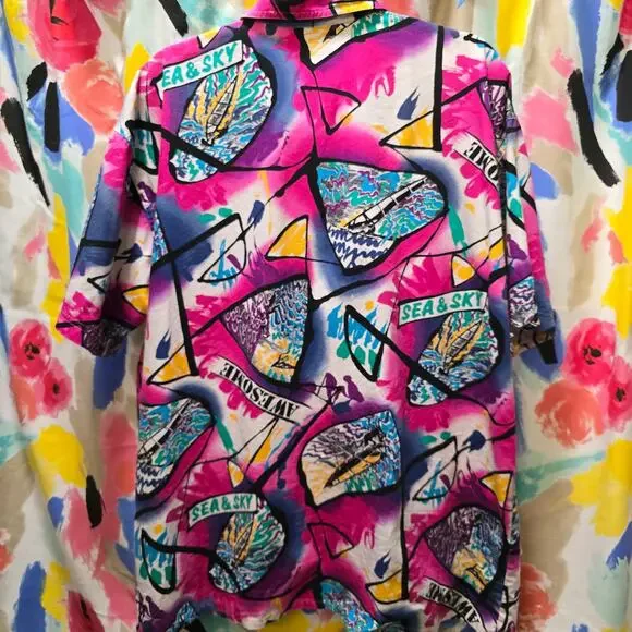 VTG Daniel Hechter 100% cotton colorful Hawaiian surf sail button-down shirt XL - Picture 11 of 13